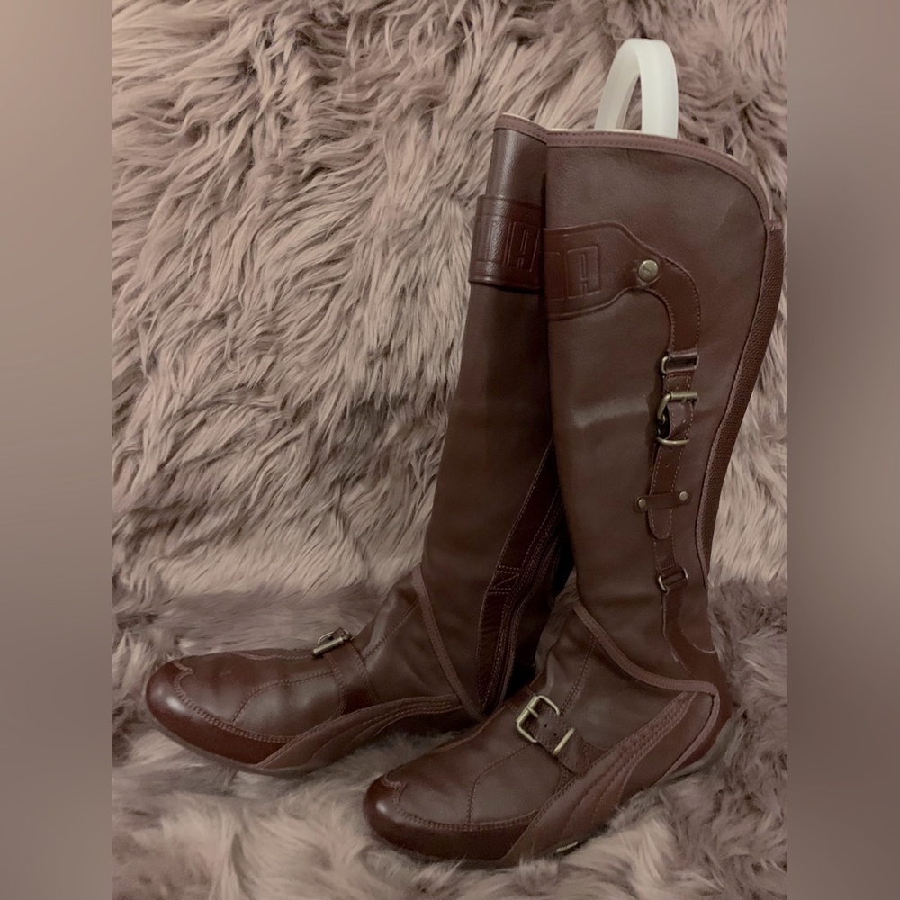Puma Berlin Leather Knee Boots Burgundy Size 6 1/2 6.5